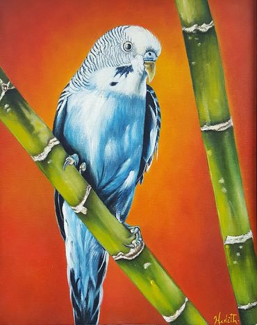blue bird exotic parakeet wildlife oil painting