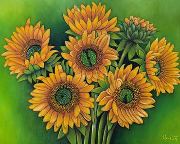 sunflowers wild flowers girasoles oil painting fine art painting 