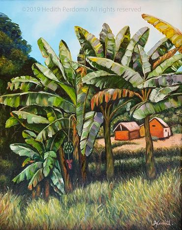 colonial plantain farm landscape oil painting 