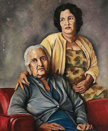mother and grandmother south america portrait oil painting