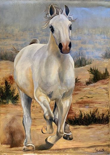 wild horse running in the open wildlife oil painting