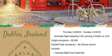 Travel deal for Dublin, Ireland with flight dates and pricing details.