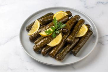 Stuffed vine leaves (dolmades), pickled vegetables, canned vegetables and other Mediterranean preser