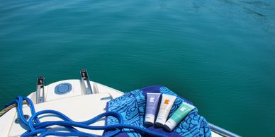 sunscreen on a boat rental in Destin, Florida