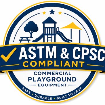 ASTM & CPSC compliant commercial playground equipment badge.