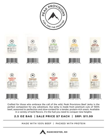 Peak Provisions offers a variety of premium beef jerky flavors, perfect for adventurous snacking.