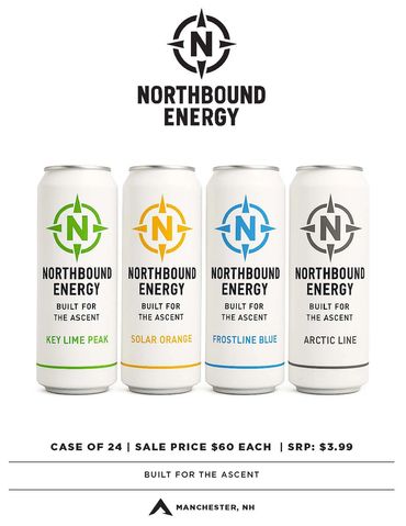 Four cans of Northbound Energy drinks with different flavors and colors.