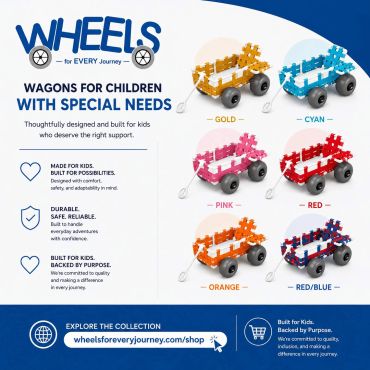 Wagons for children with special needs in six colors.