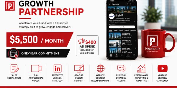 Ad for Prosper Media's Growth Partnership at $5,500/month with social media and content services.