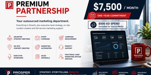 Premium marketing partnership plan for $7,500 per month with full marketing services.