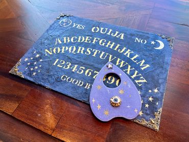 wooden witch boards similar to Ouija Boards, hand-stenciled