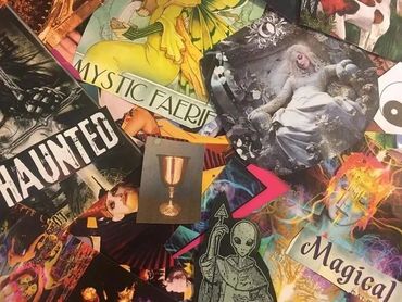 brightly colored magazine cutouts for collaging