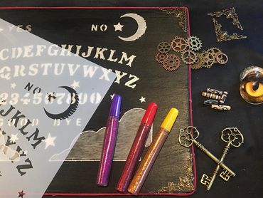 wooden witch boards decorated and stenciled
