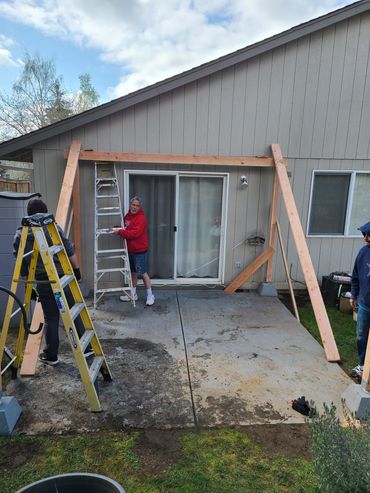 A custom patio cover being constructed