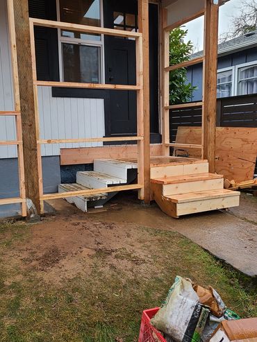 A stairway addition being added to a home