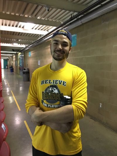 Logan Boulet after they won their first playoff game against Melfort in the quarter finals.