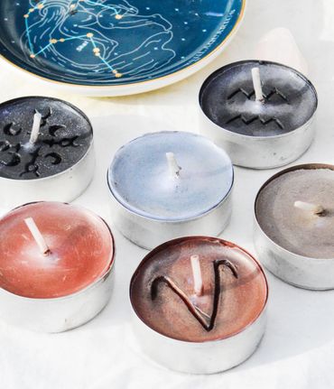 Metallic shimmer astrological tea light candles
