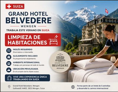 Hotel Belvedere in Wengen, Switzerland, hiring for summer room cleaning jobs.