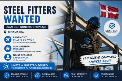 Job advertisement for steel fitters in Denmark by Scan Con Construction ApS.