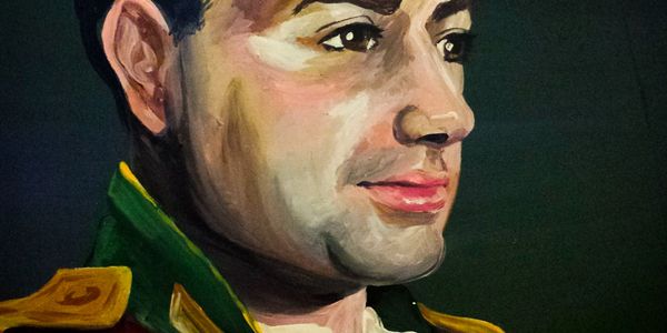 The Widow performance, Portrait of Eddy, acrylic on board