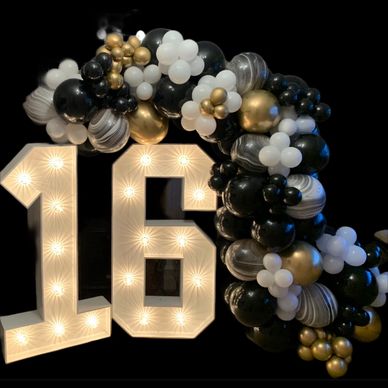Black and white balloon display over 4 foot light up 16