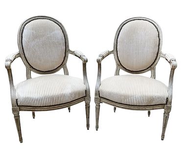 Louis XVI Style Polychrome Fauteuil Chairs