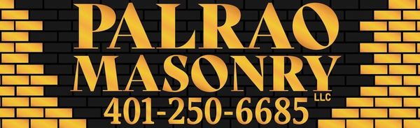 Golden text advertising Palrao Masonry with a phone number on a black and gold brick background.