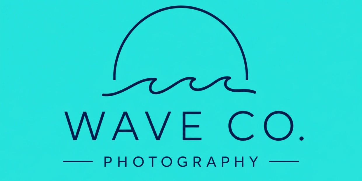Minimalist logo of Wave Co. Photography with a wave and sun design.