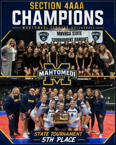 Mahtomedi Zephyrs volleyball team celebrates section champions and state tournament 5th place.
