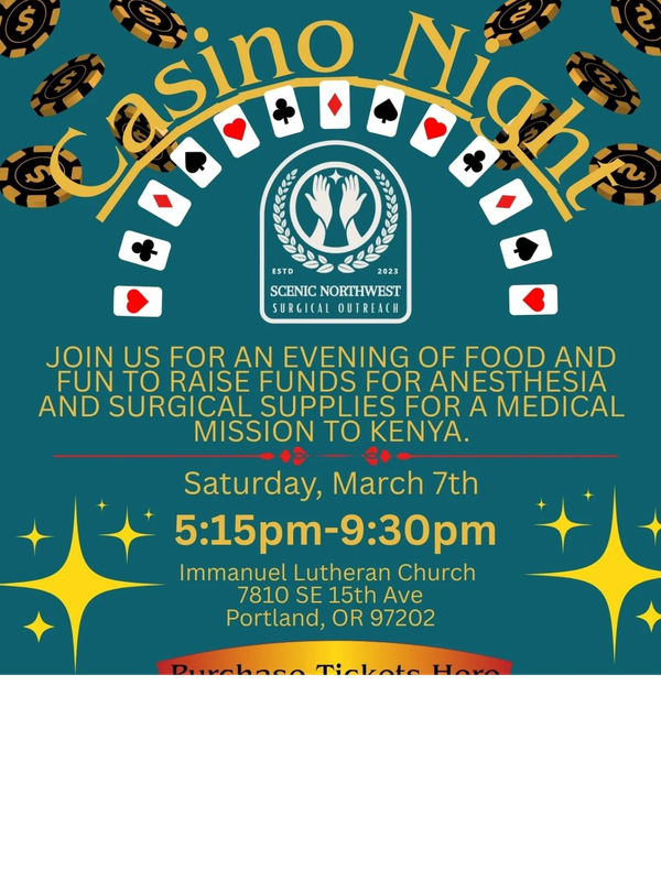 Casino Night fundraiser for medical supplies supporting a Kenya mission in Portland.