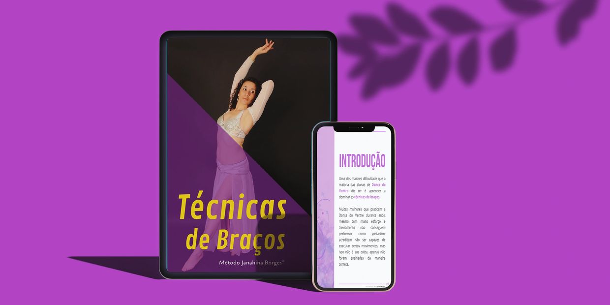 Tablet and smartphone displaying a dance technique guide against a purple background.