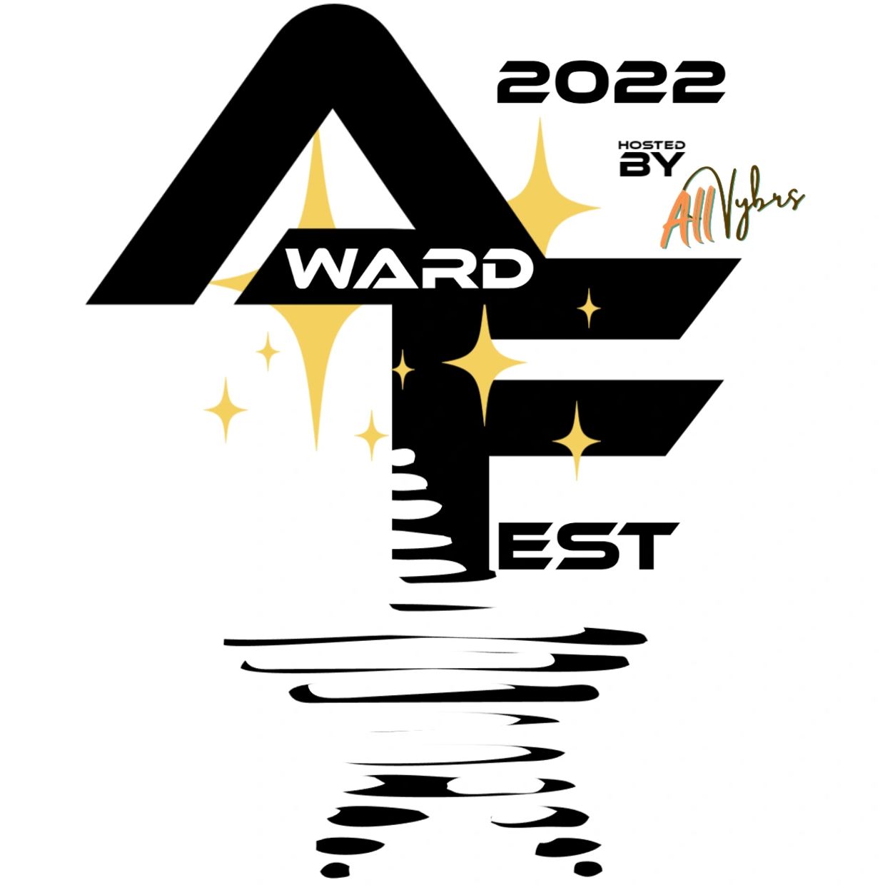 Logo for the 2022 Award Fest hosted by All Vybz with sparkling star accents.