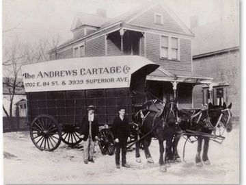 Andrews cartage company vintage photo
horse drawn carriage in front of old house
photo from 1930s