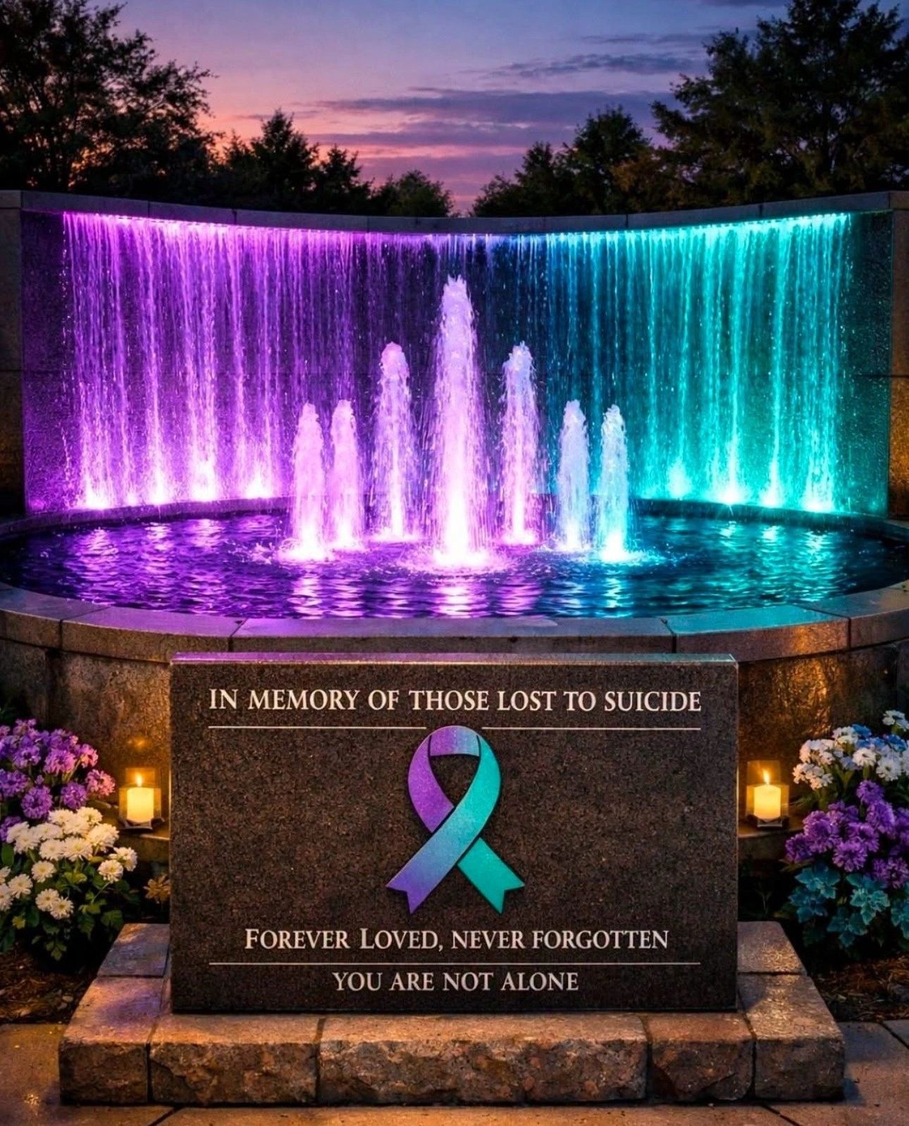 Waterfall with purple and teal colors