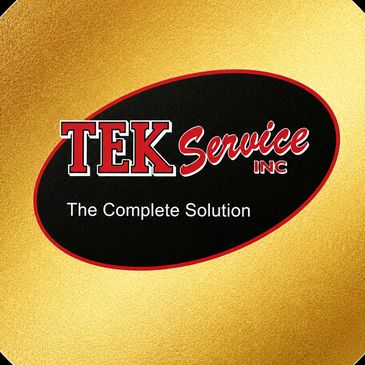 Logo of TEK Service Inc with tagline on gold background.