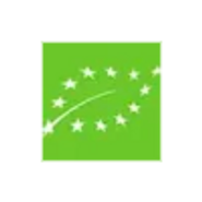 Green European organic farming logo with white stars on a leaf shape.