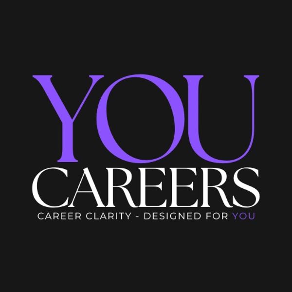 Logo for YOU Careers with career clarity slogan in purple and white.