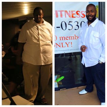 Before and after image of a healthier man on his weight loss journey.