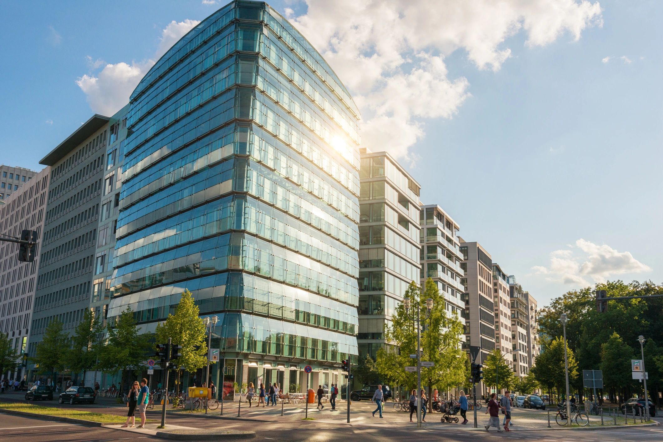 Commercial property with people outside.