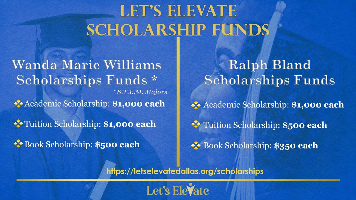 Scholarship funds for Wanda Marie Williams and Ralph Bland with different award amounts for academic, tuition, and book scholarships.
