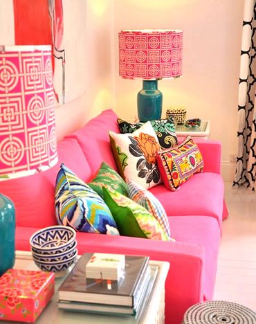 Pink Sofa with pink lamps