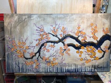 This a 4 panel painting on Chinese pages.  I wanted to depict a serene garden