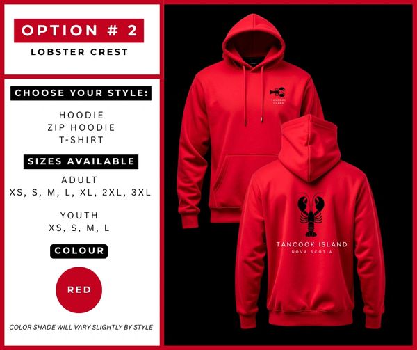 Red Lobster Crest hoodie with front and back designs.