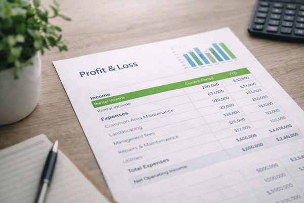 Rental property profit and loss statement with organized financial reporting.