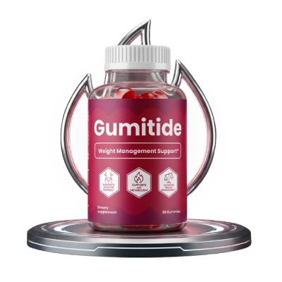 Gumitide dietary supplement for weight management in a red bottle.
