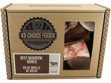 Box of K9 Choice Foods beef marrow bones for dogs.