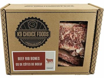 Box of K9 Choice Foods beef rib bones for dogs.
