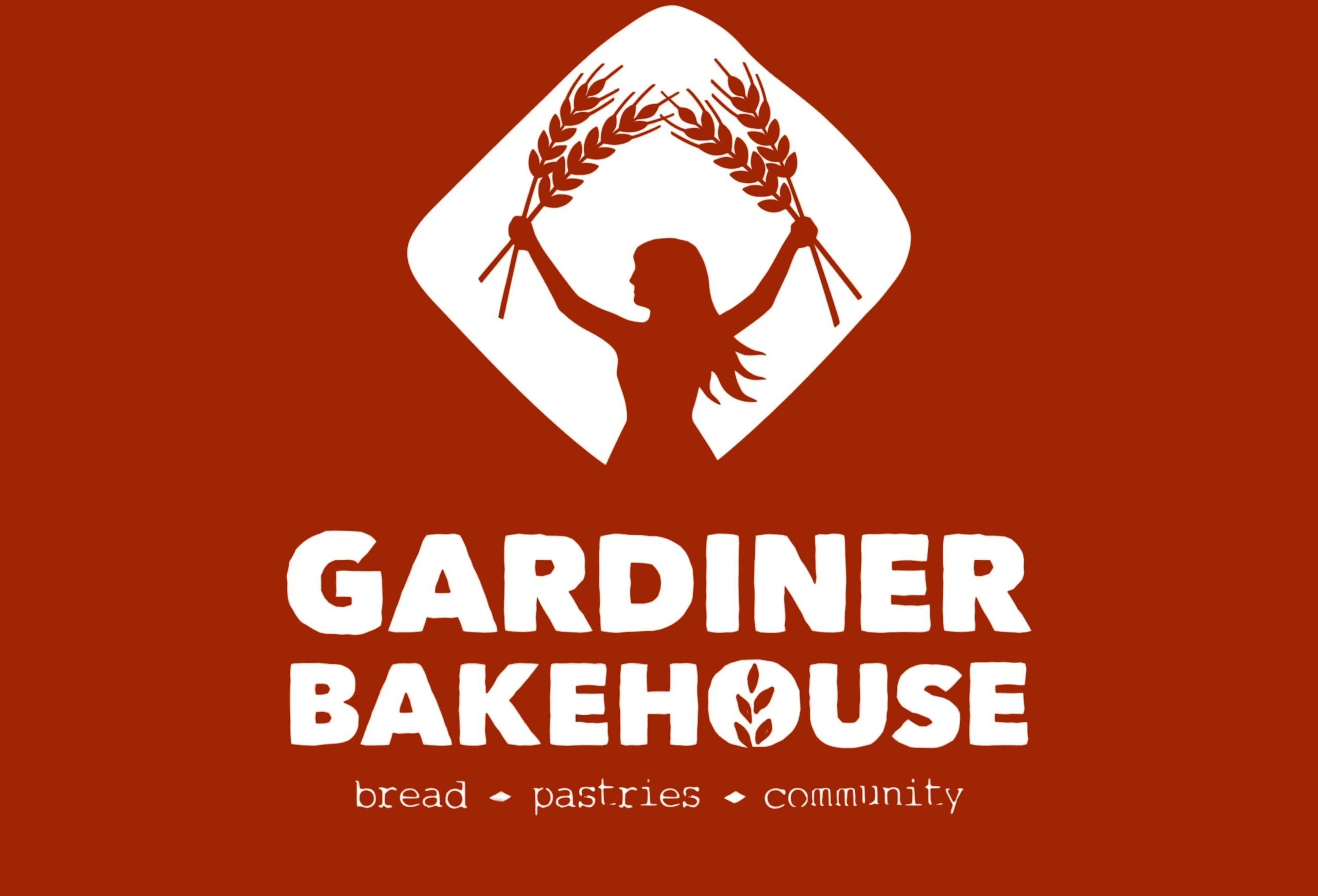 Gardiner Bakehouse logo: the silhouette of a woman holding stalks of wheat above her head.