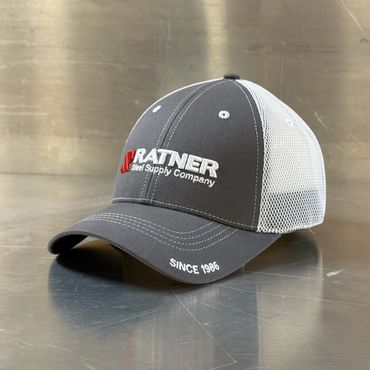custom printed mesh back cap, grey hat with white mesh, building supplies, Old 218 Anthony Samuel Be