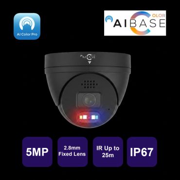 AI Base Color surveillance camera with 5MP resolution and IP67 rating.